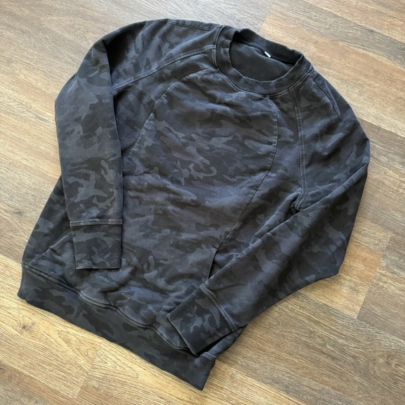 Lululemon Camouflage Crewneck Scuba Sweatshirt Pocket Black Gray - Picture 1 of 7